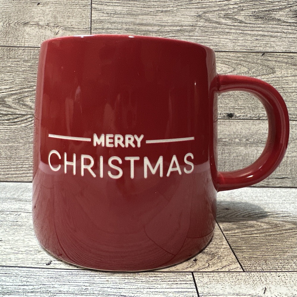 PLACE & TIME Merry Christmas Coffee Mug Tea Cup Dark Red 4x4.25" Ceramic